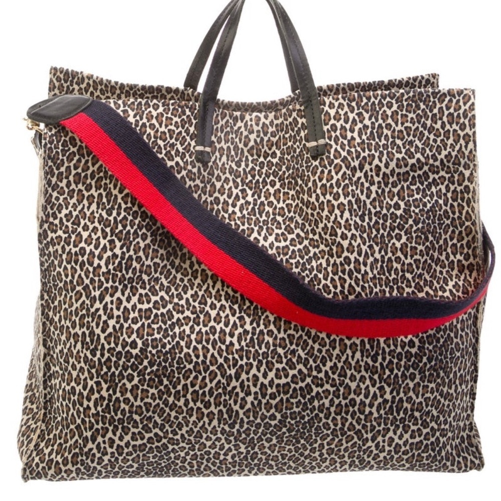 Clare V Large Leopard Print Suede Tote